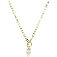 Cavill - 925 Sterling Zilver Halsketting - Witte Zoetwaterparel 14x10 mm - Vergulde Elegante Parelhanger - Damesketting 45 cm