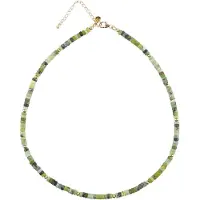 Cavill - 925 Sterling Zilveren Halsketting met 70 ct Serpentijn Kralen - Verguld - Verstelbaar 44-50 cm - Elegante Groene Edelsteen Ketting