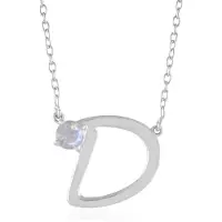 Cavill - Zilveren Halsketting 925 Sterling Zilver Geplatineerd met Regenboog Maansteen 0,4 ct - Elegant D-vorm & Minimalistisch Design - 40,64 cm