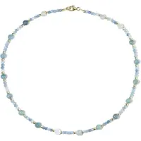 Cavill - Zilveren Halsketting - 925 Sterling Zilver Verguld - Braziliaanse Aquamarijn 55.8 Ct en Gouden Hematiet - Ronde Kralen - Elegante Sieraden