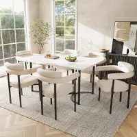 OKWISH Eetkamerstoel 70 X 62 X 84 Cm - Ergonomische Kuipzitting Met Brede Zit - Voor Eetkamer Woonkamer Werkkamer - Suèdelook Stof Met Ijzeren Frame - Beige