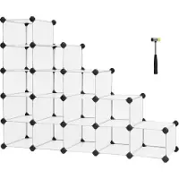 Songmics Schoenrek kunststof, rechthoekig schapsysteem met 15 vakken, doe-het-zelf insteekplank, opbergrek, garderobe, schoenenopberger, metaaldraad, wit LPC44S