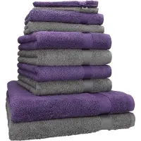Betz 10-delige badstof handdoekenset - 2x douchehanddoeken - 4x handdoeken - 2x gastendoekjes - 2x washandjes - kleur paars & antraciet