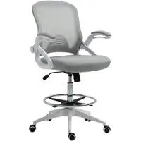 OKWISH Vergaderstoelen - Ergonomische Bureaustoel Met Hoog/Laag Verstelbare Voetring - Wippfunctie, Met Opklapbare Armleuningen Voor Lange Uren - 64×60×126 cm - Metaal - Lichtgrijs