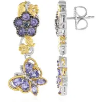 Cavill - 925 Zilver Oorbellen 2,5 ct Tanzaniet & Blauwe Saffier - Peervorm & Marquise - Luxe Bloem & Vlinder - Handgemaakt