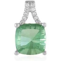 Cavill - Elegante Hanger - 925 Sterling Zilver Platina Gepl. - 2,449 ct Groene Fluoriet - Antiek Kussen Slijpsel + 10 Zirkonia