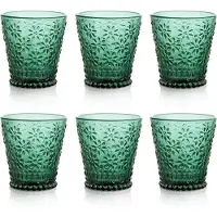 Pasabahce 250 ml drinkglazen, kleurrijk glas, set van 6 groene waterglazen met madeliefjespatroon, vintage stapelbaar waterglas voor dranken, cocktails en thee