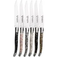 Laguiole En Aubrac Mixed Shells, Brushed Stainless Steel, 6-delige steakmessenset