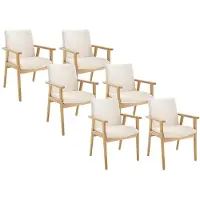 Vente-unique Set van 6 stoelen met armleuningen in ribfluweel en rubberhout - Crème - FILDON