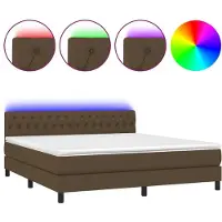 vidaXL Boxspringbed met matras en LED-verlichting, donkerbruin, 180x200 cm, stof