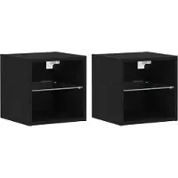vidaXL LED Wand Bedkast 2 st Zwart 30 x 28,5 x 30 cm Bewerkt hout