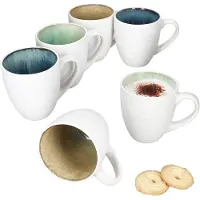 MamboCat 6-delige set PAXOS koffiekopjes, 2x groen, blauw & beige aardewerk voor 6 personen