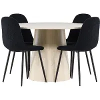 Ebuy24 Lanzo eethoek tafel Ø120cm en 4 teddy stoelen whitewash.