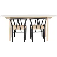 Ebuy24 Andy eethoek tafel 90x180cm en 4 stoelen met armleuningen stapelbaar whitewash.