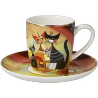 Goebel - Rosina Wachtmeister | Kop en schotel Espresso Gatti in autunno | Porselein - 10cm - 100ml - 2 stuks
