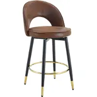 Merax Draaibare Barstoelen Set Van 2 - 360° Draaibaar - Stoffen Bekleding - Metalen Poten - Voetring - Bruin / Zwart Met Goudkleurige Details