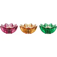 J-Line theelichthouder Bloem - glas - mix - 3 stuks