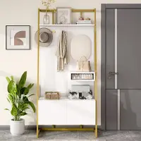 MODFU Kapstok 78x38.5x180.5 cm van MDF en metaal, met spiegel en haken