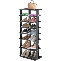 Costway Schoenenrek, 8 niveaus, smal, schoenenkast van hout, in hoogte verstelbaar, schoenenstandaard, schoenenorganizer, verticaal, vrijstaand hoekrek, staand rek voor ingang, hal
