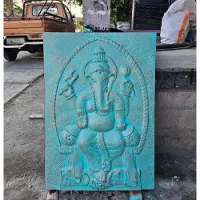 Ancient Wisdom Groot Frame Ganpati Turquoise Reliëf - 0,7x1m