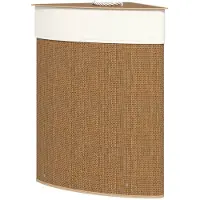 Merax Wasmand Van Bamboe Met Deksel - Hoekmodel - 55 Liter - Uitneembare Waszak - Wasmand Voor Badkamer Slaapkamer Wasruimte - Bruin - 35 x 35 x 60 cm