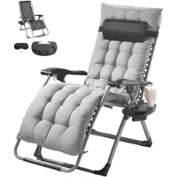 StarTech.com Stoel - Verstelbare Ligstoel - Voor Binnen en Buiten - Breedte 66 cm - Met Hoofdsteun, Kussen en Voetensteun - Bekerhouder - Draagvermogen 227 kg - Grijs