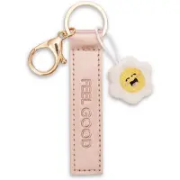 Nici sleutelhanger Feel good imitatie leren band roségoud 10cm met bloem