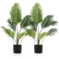 KOMFOTTEU 2 stuks Kunstplanten met pot, kunstpalmboom met realistische takken en bladeren, decoratieve kunstplant voor ingang, woonkamer, balkon, 90 cm