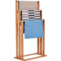 KOMFOTTEU Handdoekenrek, vrijstaand, van bamboe en roestvrij staal, handdoekhouder, badhanddoekhouder, badhanddoekhouder, staande handdoekhouder, 84 x 46 x 24 cm