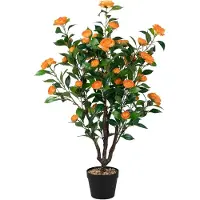 KOMFOTTEU 102 cm kunstmatige cameliaboom, kunstplanten in pot met natuurlijke bladeren en camelia, kunstplant voor binnen en buiten