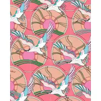 IXXI Crane Bird Pattern Pink, Marylène Madou - 80 x 100 cm - Gratis ophangtool - Grote wanddecoratie en posters - Speels, Art Nouveau, Illustraties