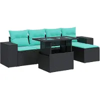 vidaXL 6-delige Loungeset met kussens poly rattan acacia zwart