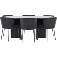 Ebuy24 Strada eethoek uittrekbare tafel Ø120cm, 170cm en 6 stoelen zwart.