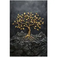PosterMonkey Poster 80x120 cm - Bladeren - Goud - Boom - Rots - Posters - Kamer decoratie - Wanddecoratie woonkamer - Muurdecoratie slaapkamer