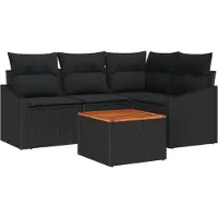 vidaXL Tuinset met 5 zitplaatsen, zwart, van polyrotan
