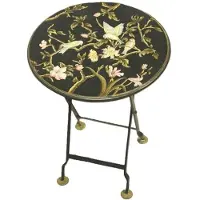 Meander Klaptafel rond vogel met roze bloem Ø45xH61,5cm
