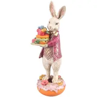 Baroque - Decoratief beeld of figuur - Konijn met Taart 30 cm - Roze - Resin - 30x10x10 - Polyresin
