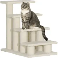 MODFU Luxe Huisdiertrap 4 Treden (60 cm) - Hondentrapje & Kattentrap voor Bank en Bed - Zacht Pluche - Crème Wit