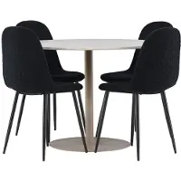 Ebuy24 Lycke eethoek tafel Ø110cm en 4 teddy stoelen beige.