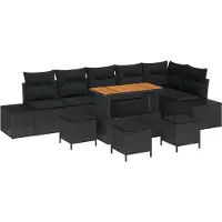 vidaXL Tuinset, 10 stuks, 9 zitplaatsen, zwart, polyrotan
