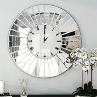 Wet Wandklok Ø60 cm – Luxe Spiegel Wandklok Rond met Romeinse Cijfers – Stille Design Klok van Glas voor Woonkamer, Slaapkamer & Keuken – Pauwhome