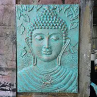 Ancient Wisdom Groot Boeddha Frame Turquoise Reliëf - 0,7x1m