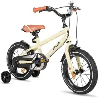 Stitch Totem Jongensfiets - 14 Inch - Kinderfiets voor 3 tot 5 Jaar - Met Zijwieltjes - Beige - Geschikt voor buitenactiviteiten in de lente