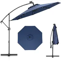 Costway Parasol 300 cm, zweefparasol met 32 ledlampen op zonne-energie en zwengel, hellingshoek verstelbaar, tuinparasol, marktparasol, terrasparasol voor tuin, zwembad, terras