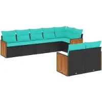 vidaXL 8-delige tuinbankset met kussens, zwart polyrotan