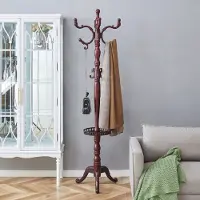 MODFU Kapstok 48x31x195 cm van massief hout en metaal, vrijstaand met meerdere haken, walnoot