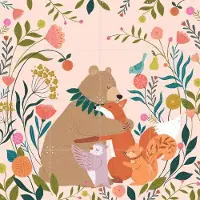 IXXI Bear Hugs, Bethan Janine - 80 x 80 cm - Gratis ophangtool - Grote wanddecoratie en posters - Fantasierijk, Illustraties, Speels, Kleurrijk
