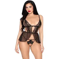 Leg avenue - Babydoll and Crotchless Panty Lingerie set - S - Zwart