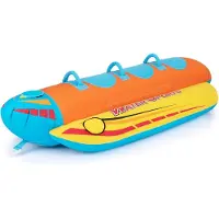 Costway Bananenboot voor 3 personen, towable tube met 3 EVA-beklede zittingen en handgrepen, watersport funtube, Formula Tube voor boot, reparatieset inbegrepen