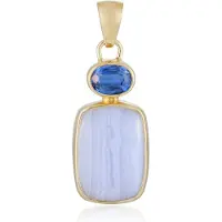Cavill - Zilveren Hanger - 925 Sterling Zilver Verguld - 10,9ct Blauwe Kantagaat & 1,6ct Ovale Distheen - Elegant Blauw 36x14mm